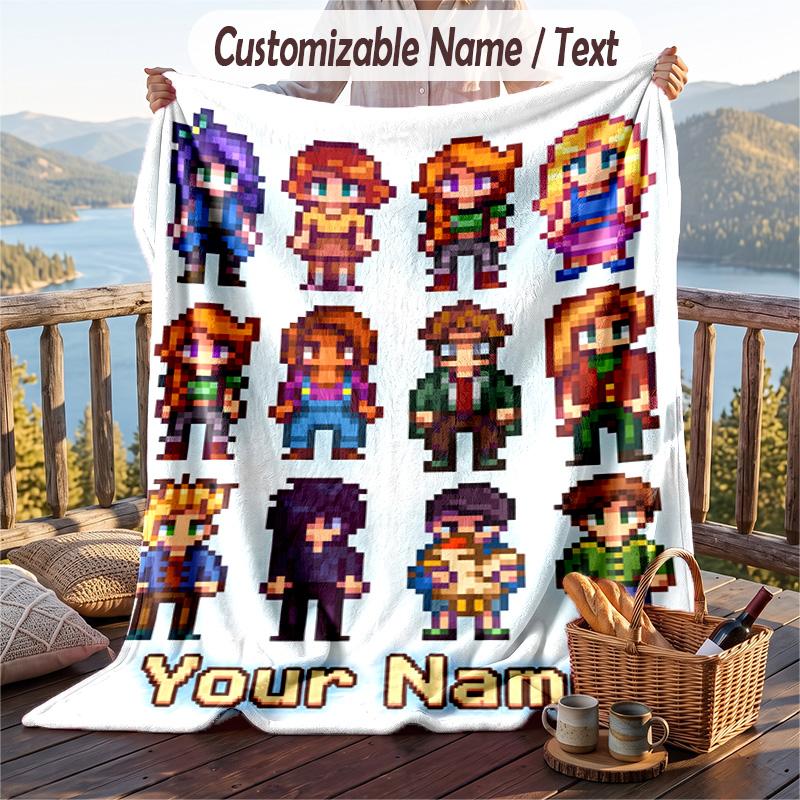 Custom Text Flannel Throw Blanket, Lightweight Cozy Bed Sofa BlanketStardew Valley