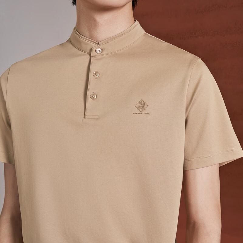 SEVEN Men's Linen Blend Stand-Collar Short Sleeve Polo Shirt