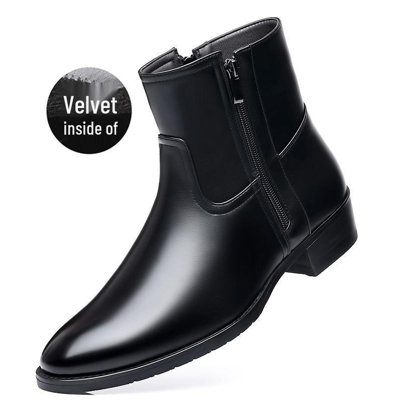 

Мужские зимние ботинки челси на флисовой подкладке, из натуральной кожи, с острым носком, средней высоты, до щиколотки и на молнии, ботинки Мартин. Size 41 Standard