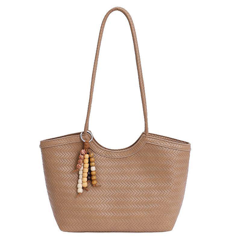 French Retro Woven Underarm Tote - Large Capacity Single Shoulder Handbag Casual Basket for Vacation