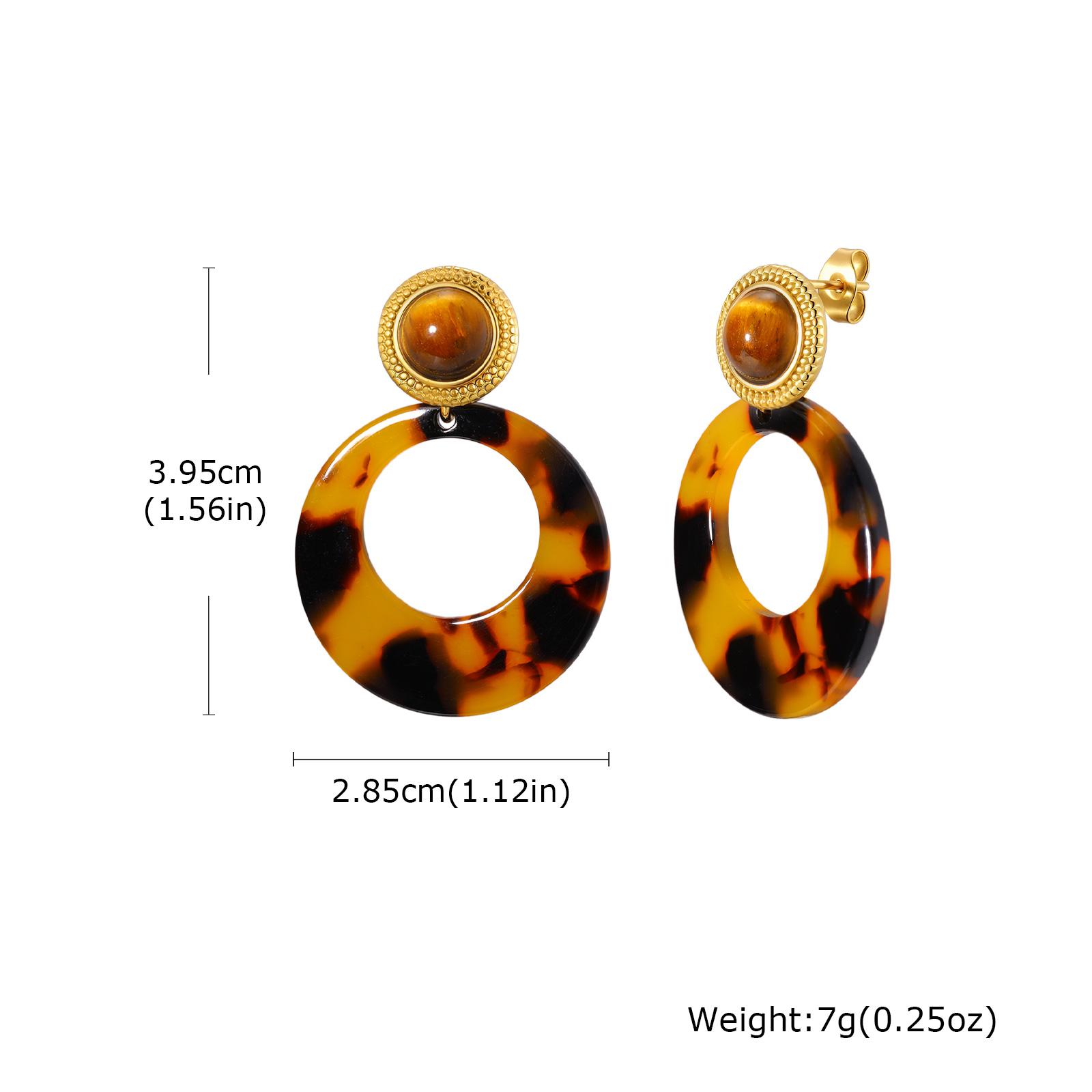 

Trendy Bohemia Style Acrylic Round Drop Earrings, Opal Tiger Eye Stone Stainless Steel Earrings, Natural Stone Jewelry for Women