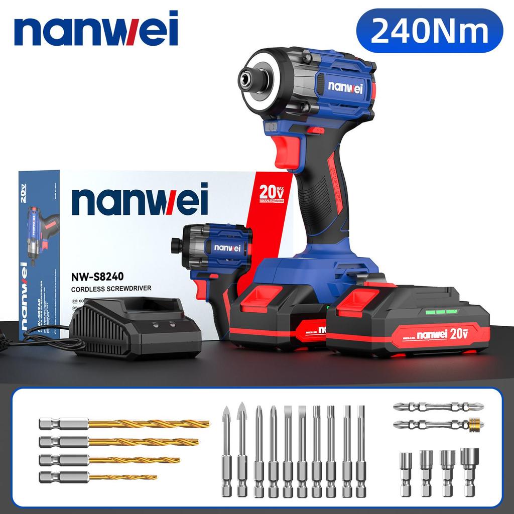 NANWEI 240 Nm Electric Screwdriver 1/4 Inch,with 4-speed Adjustment 60/120/180/240 Nm,3200 Rpm