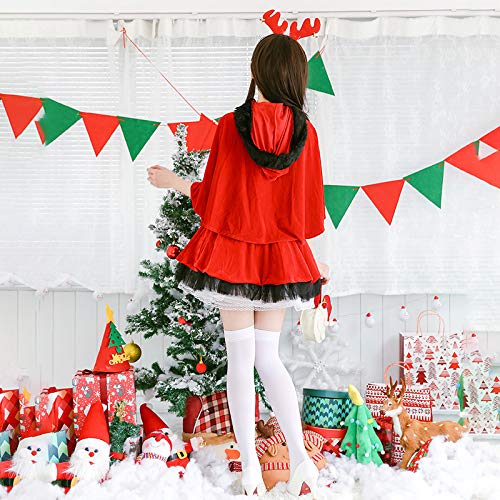 Milky Time 4-Piece Santa Costume Set for Women, Christmas Lolita Poncho, and Reindeer Headband