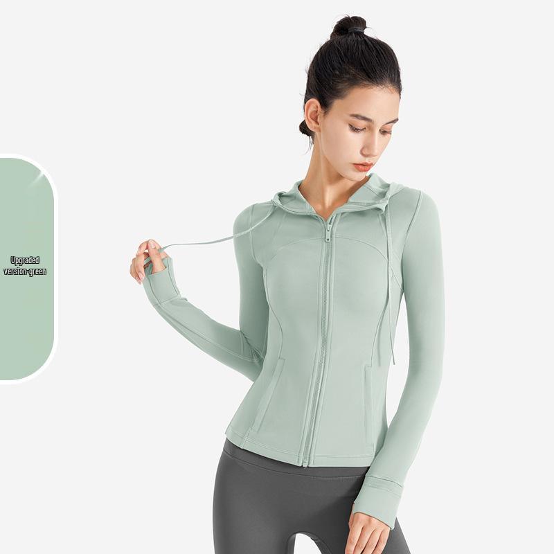 

Женская спортивная куртка с капюшоном, облегающая, с длинными рукавами, высокой эластичности, для бега и фитнеса Large зелёный