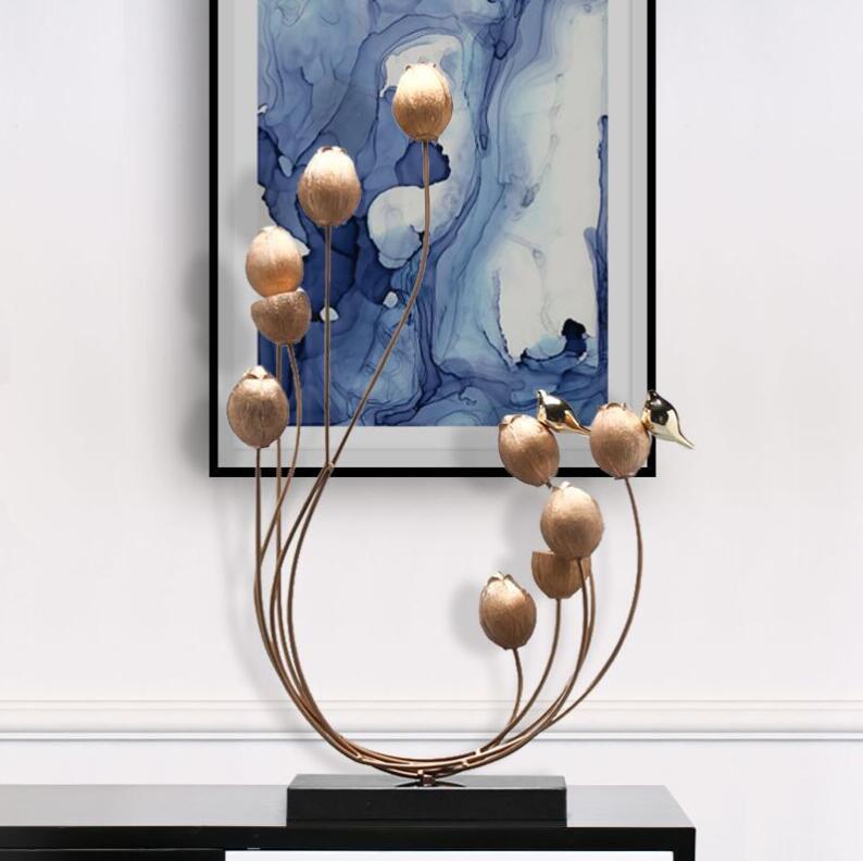 Chinese Alloy Resin Lotus Seedpod Sculpture Ornaments Home Livingroom Porch Furnishing Decoration Crafts Zen Lotus Fengshui Art