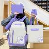 Five-Piece Backpack Set Women's Bear Printed Backpack Student Color Contrast Schoolbag