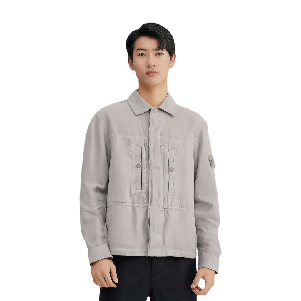 STONE ISLAND Solid Color Button Long Sleeve Shirt Men Shirts Gray White K1S151200010S00F8-V0064