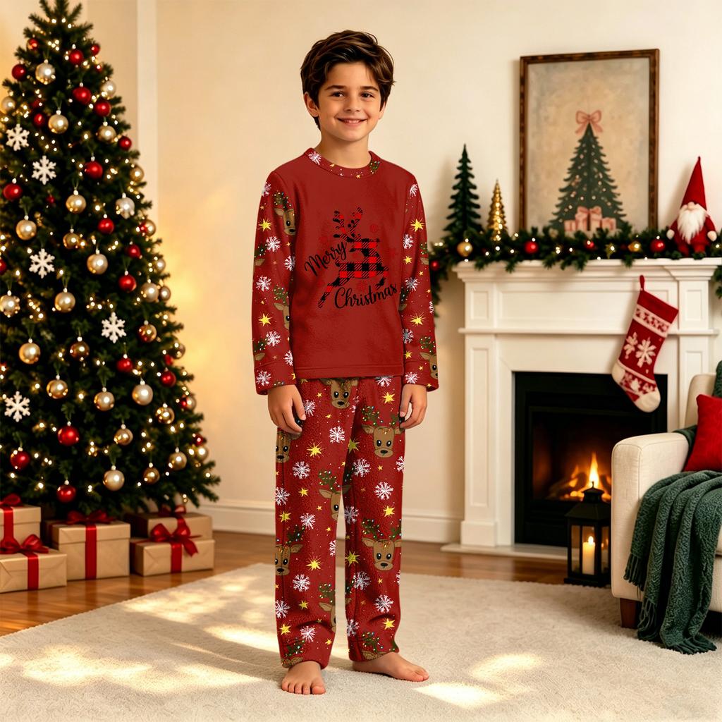 Family Matching Christmas Print Pajama Set, Long Sleeve and Long Pants Loungewear for Holiday