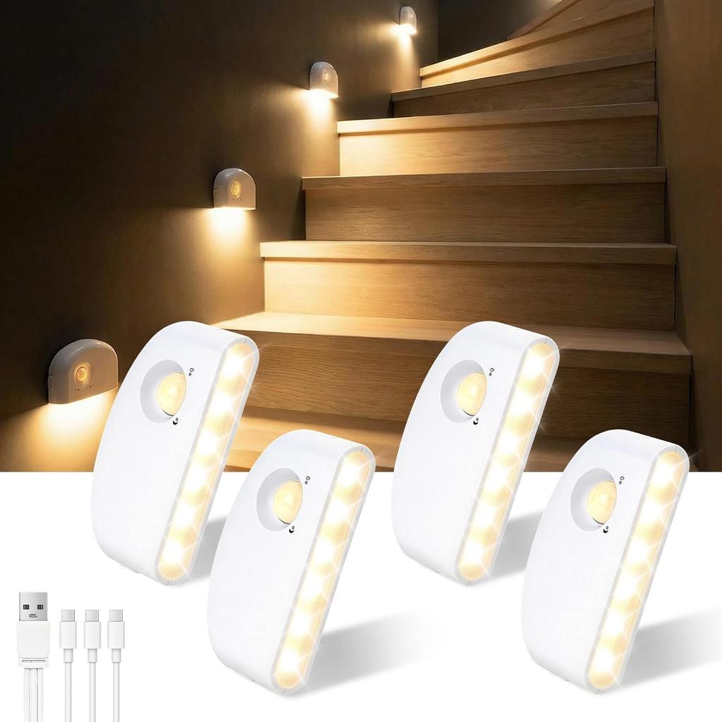 8 Pack Rechargeable Motion Sensor Stair Lights Indoor, Motion Activated Night Light Led Battery Powered Portable Automatic Wireless Stick On Lamp for