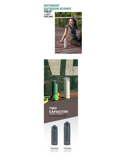 TYESO Portable Insulated Sports Cup with Handle and Straw - Trendy Stainless Steel Design