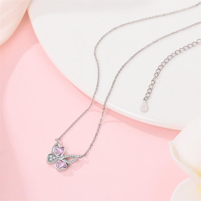 New 925 Silver Butterfly Bow Necklace For Women Birthday Anniversary Jewelry Gifts