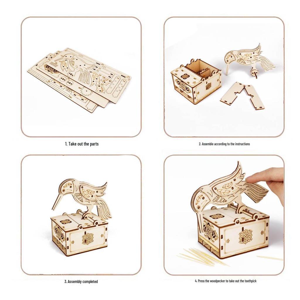 Wooden Woodpecker Toothpick Holder 3D Puzzle DIY Creative Building Blocks Toy