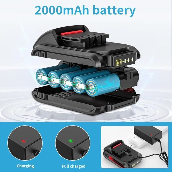 Perceuse Visseuse Sans Fil - 21V - 2 Batteries 2.0Ah - 25+3 Réglages de Couple - LED Intégrée