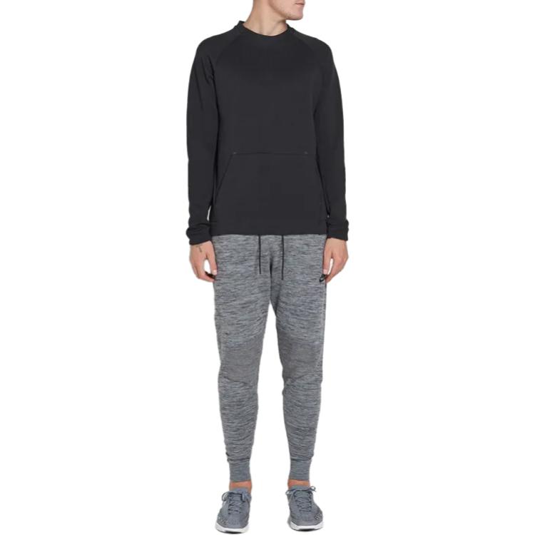 Nike Solid Color Crew Neck Long Sleeve Sweatshirt with Large Pocket Men Tops Black 805140-010