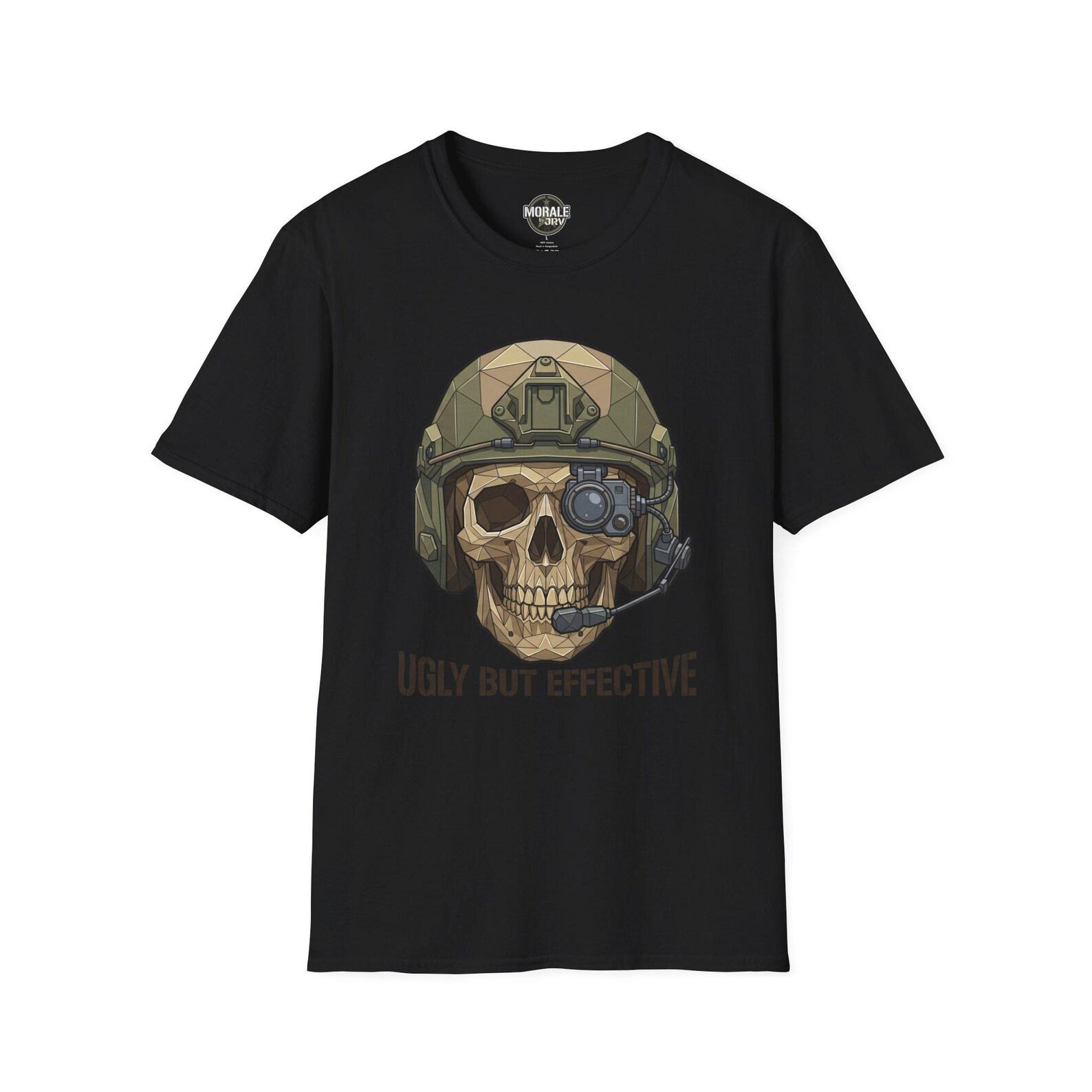 Skull Tactical Helmet T-Shirt | Ugly But Effective Military Skull Tee | Veteran Gift S