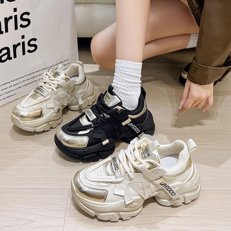 Popular muffin platform dad shoes women's 2025 spring and autumn new niche versatile height-increasing small casual sports shoes