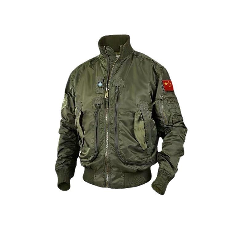 Pilot Avrupa ve Amerikan Askeri Hayranları Retro Ceket Erkek Velcro Trend Dik Yaka Beyzbol Ceketi Erkek Çok Cepli