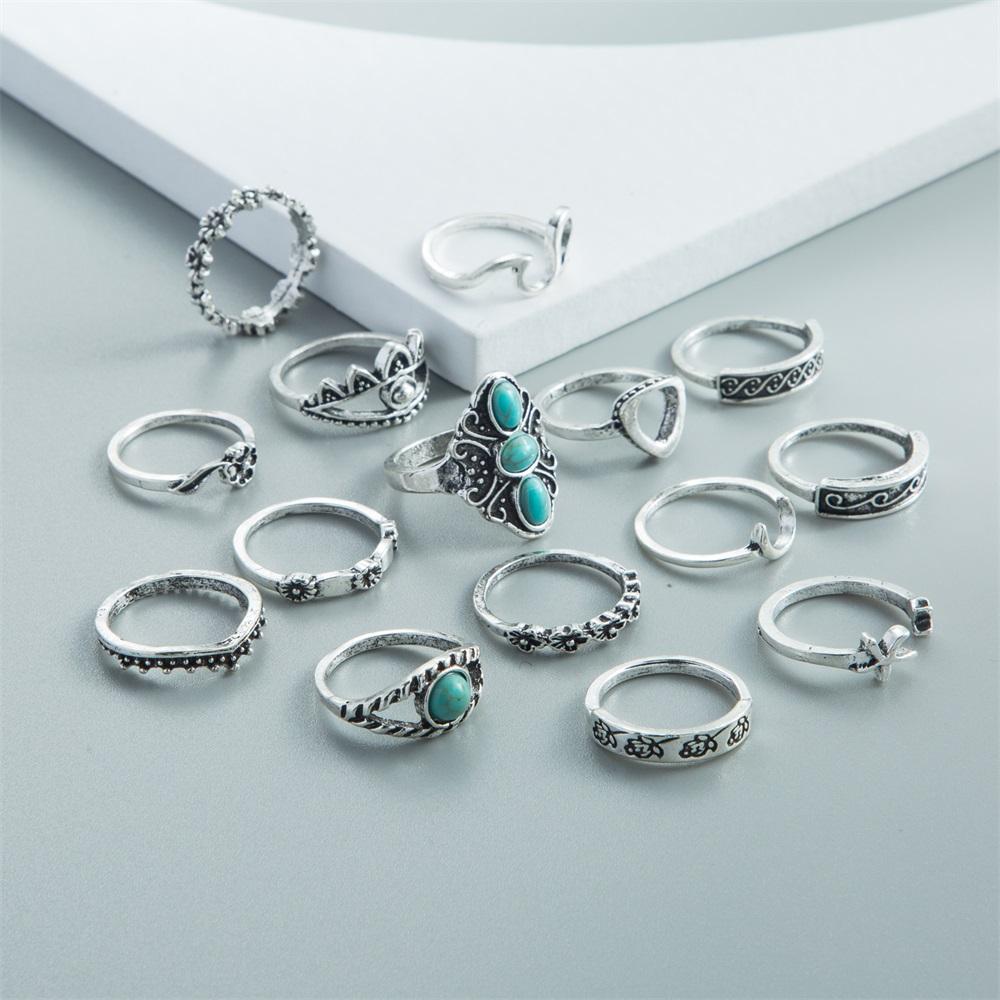 15Pcs/Set Aesthatic Vintage Ring Set Personality Punk Ring Set Gothic Rings for Women Boho Jewelry