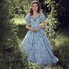 Rochii Midi Maxi Casual de Vară pentru Femei Ușoare cu Mâneci Scurte Bufante Decolteu în V Rochie de Plajă Boho cu Textură Florală Volane Fluide Rochii de Petrecere pentru Femei