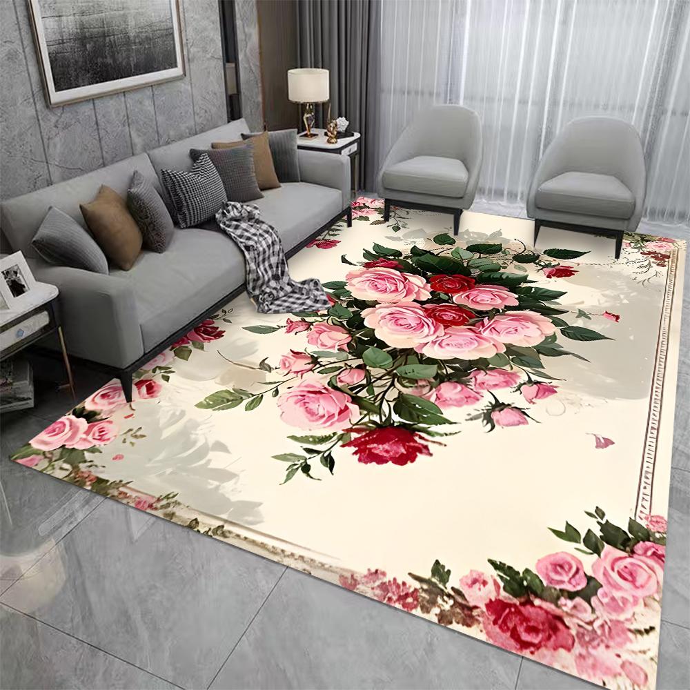 Luxusní vintage koberec s květinovým potiskem, protiskluzová, pratelná v pračce podložka na podlahu pro obývací pokoj, ložnici, kancelářskou dekoraci, pratelný koberec