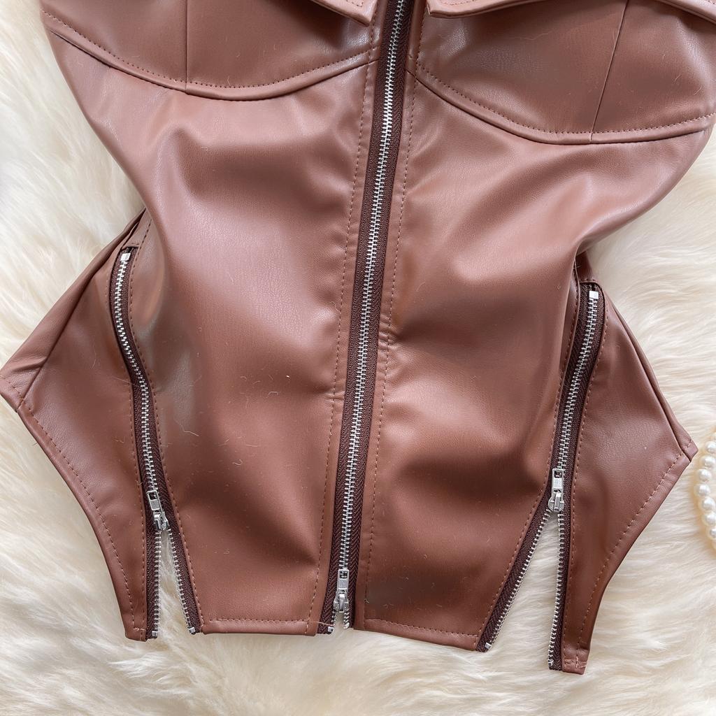 Vintage Locomotive Pure Desire Spice Girl Tube Top Women's Autumn Zipper Short Design Sense Niche Beautiful Top