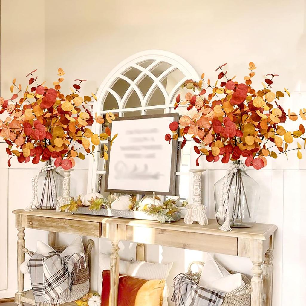 Agusbagli 6 Pcs Artificial Eucalyptus Leaves 28'' Tall Fall Flowers Leaf Greenery Stems Autumn Decorations for Home Wedding Centerpieces Thanksgiving