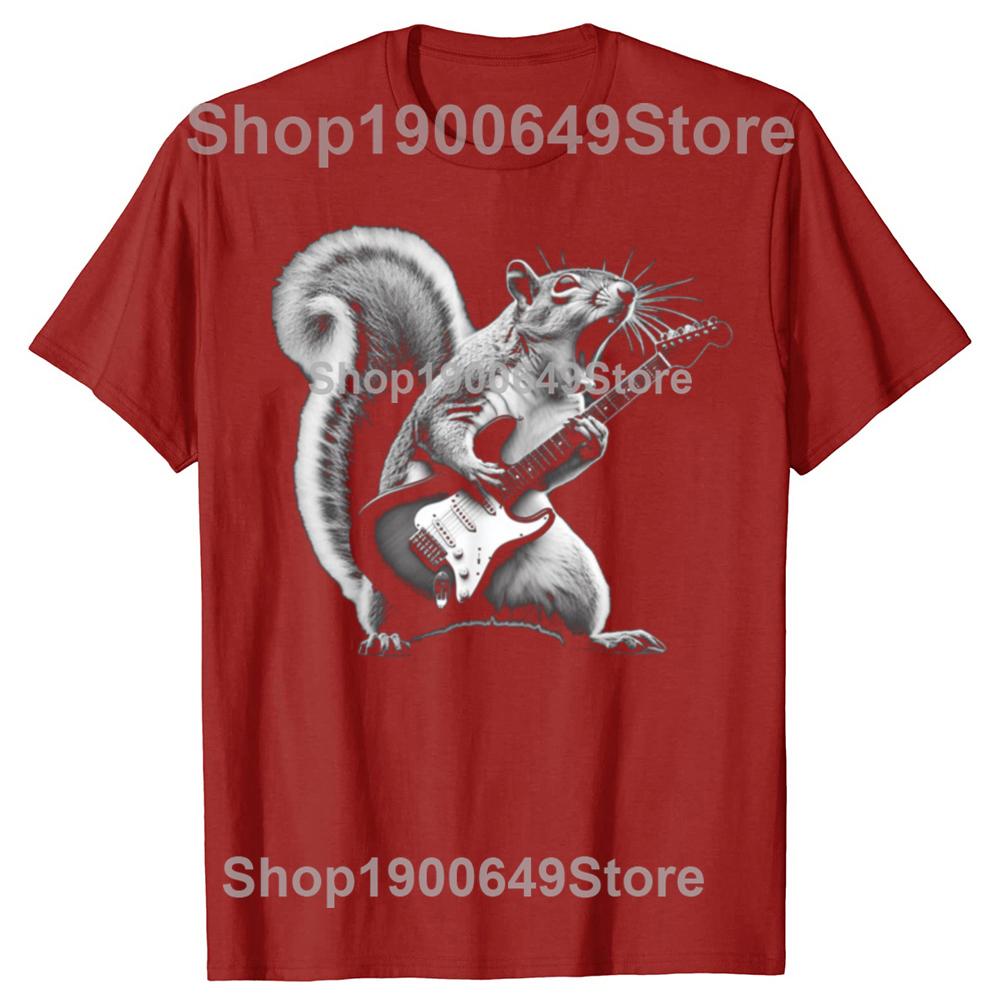 Funny Squirrel Playing Guitar Rock and Roll T-shirt Men Women's Fashion Casual Tshirt 100% Cotton Loose Oversized T Shirt Summer