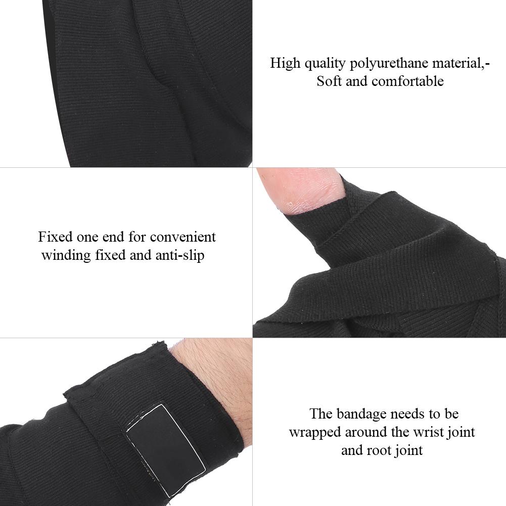 A Pair Black Polyurethane 3M Boxing Winding Bandage Fighting Sanda Muay Hand Wraps Sports StrapBlack Elastic 3m