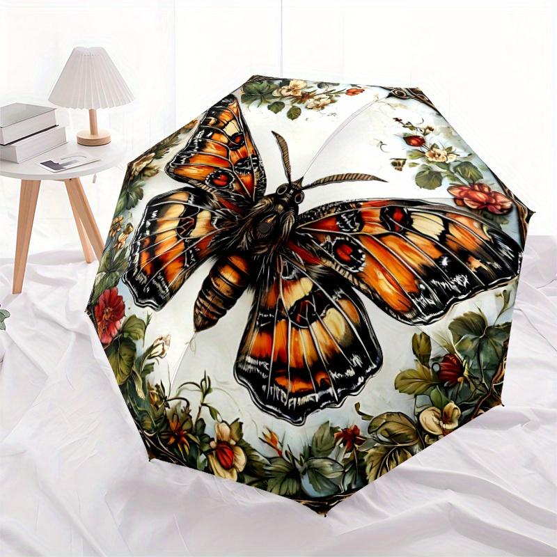 1pc Butterfly Floral Automatic Open/Close Umbrella with Windproof, Functional Design, 8-Rib Sturdy Canopy