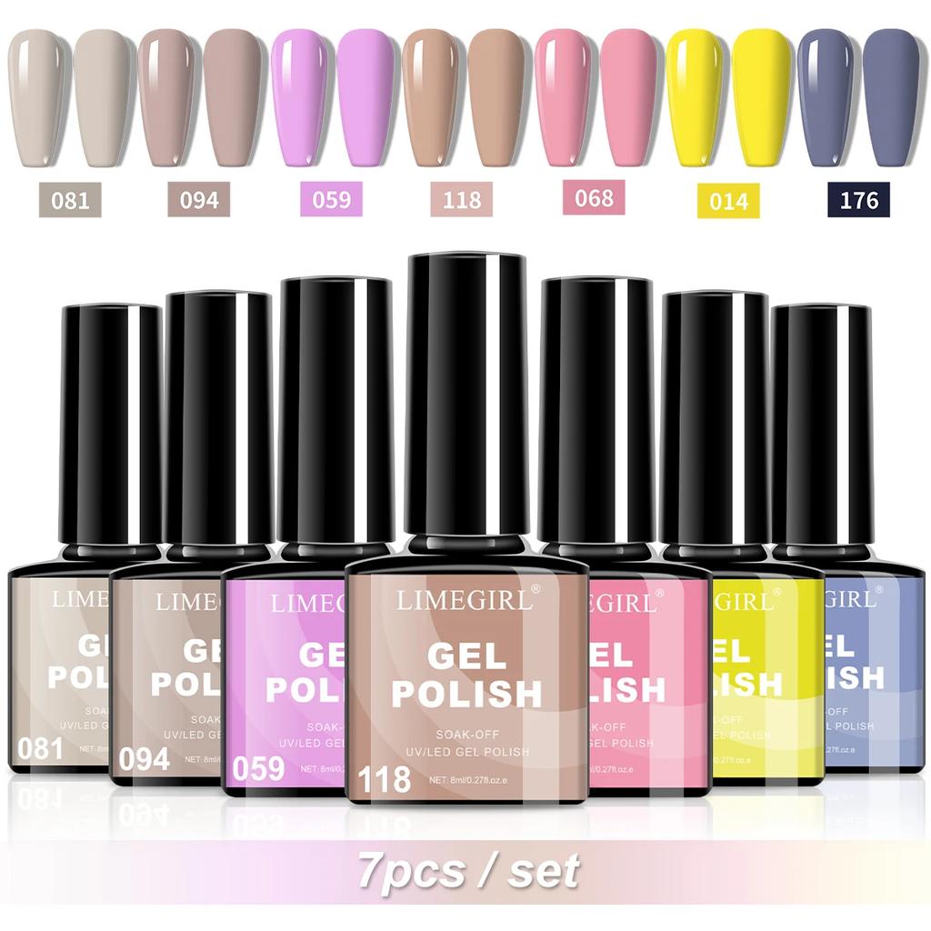 LIMEGIRL 7PCS Nail Polish Gel Kit Nail Art DIY Design All for Decoration Soaking UV Gel Long-lasting Manicure Gel Vernis Kit