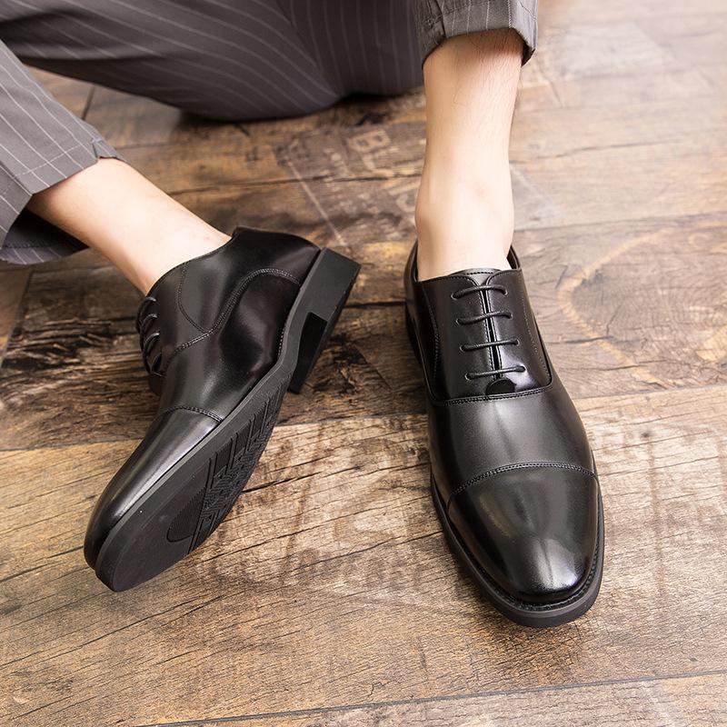 British style three-headed leather shoes business dress inner height increase pointed casual large size suit wedding shoes