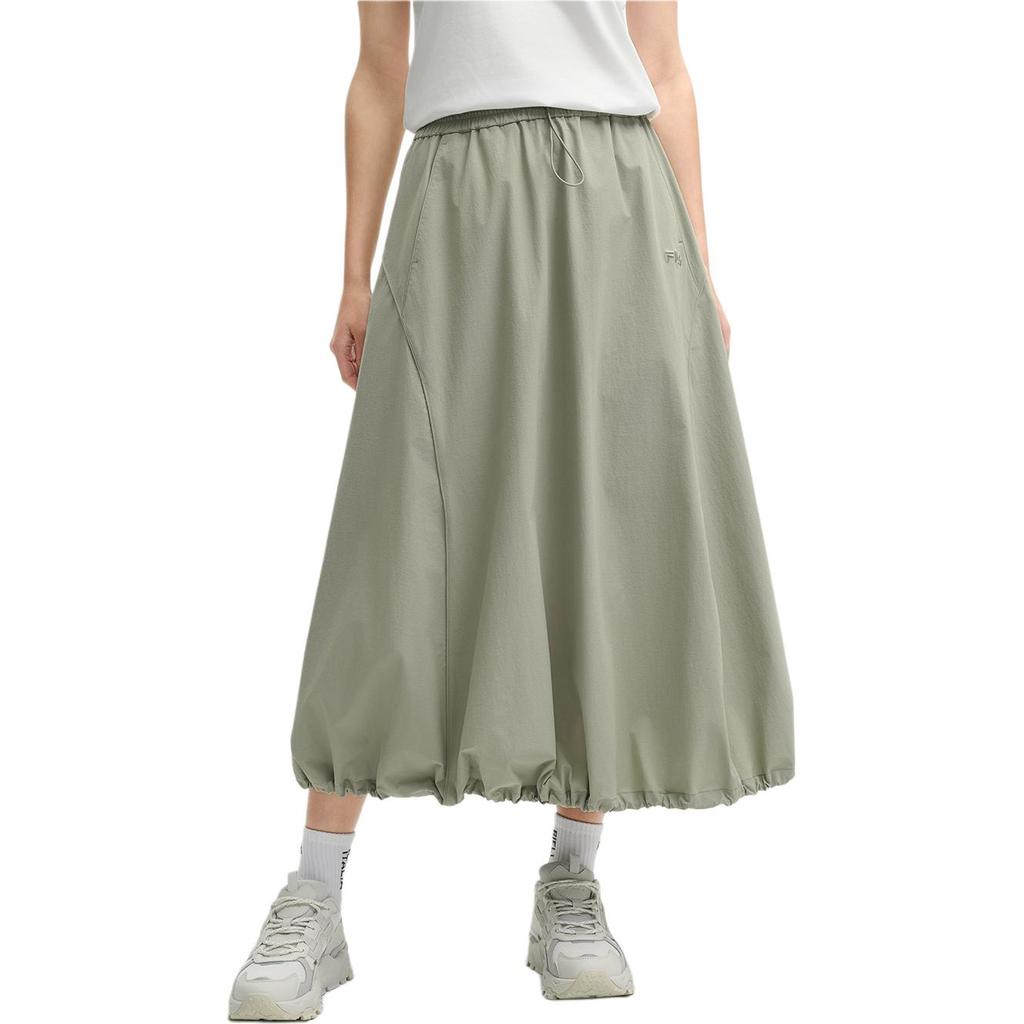 Fila Original Parachute Skirt Fashion Versatile Skin-Friendly Comfortable Casual Long Skirt Women Skirts Green Khaki F51W529307F-DK
