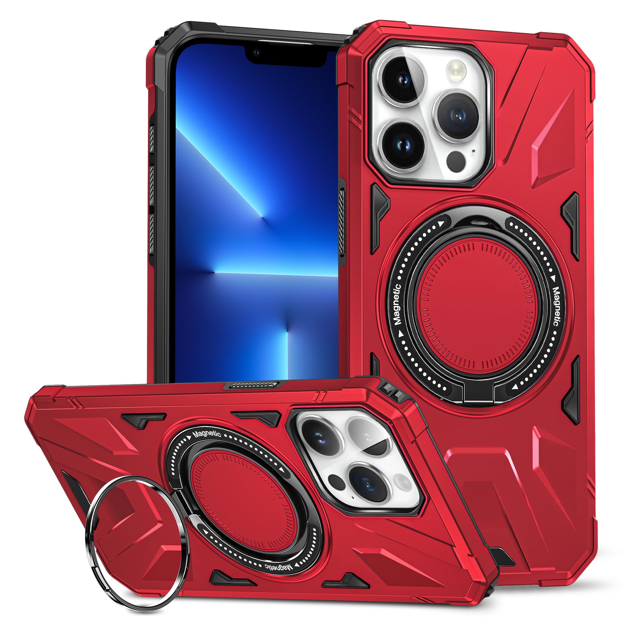 

For iPhone 13 Pro 6.1 inch Case Anti-fall TPU+PC Phone Protective Cover with Rotatable Kickstand Red