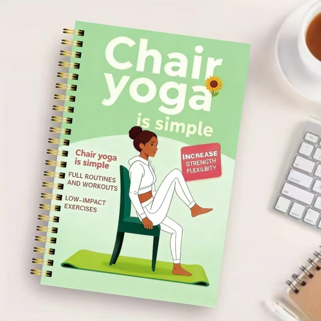 30-Day Chair Yoga Guide Book for Beginners, 60 Workouts for Weight Loss & Flexibility, Spiral Bound Senior Exercise Book (5.5x8.3 Inch, Green)