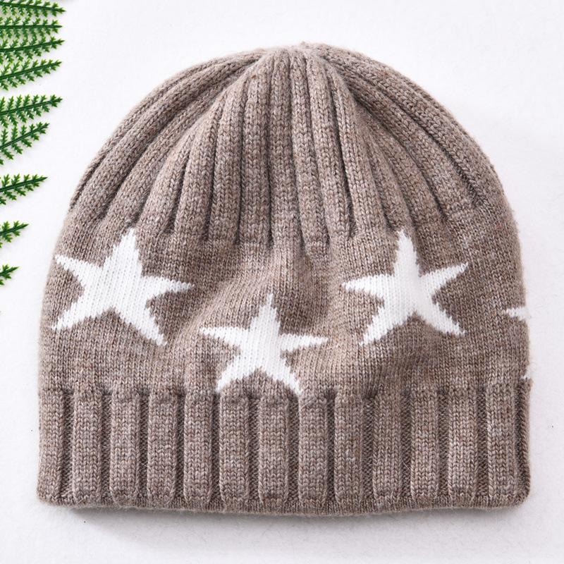 New five-pointed star rabbit velvet soft and comfortable double-layer warm wool hat soft waxy knitted hat