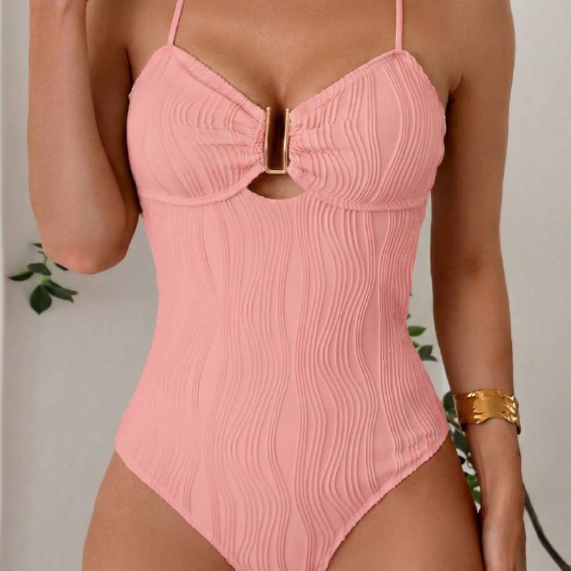 Elegant Polyester One Piece Swimsuit For Women With Tie Straps For Water Sports And Pool Use
