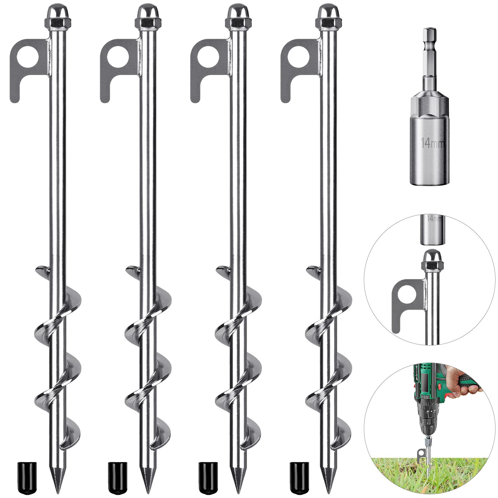 

Lifeswell Tent Ground Fully Welded Spiral Earth Anchors for Camping Swing and Animal Protection Stakes, 4-Pack, 12-Inch Heavy-Duty Anchors, Tents,