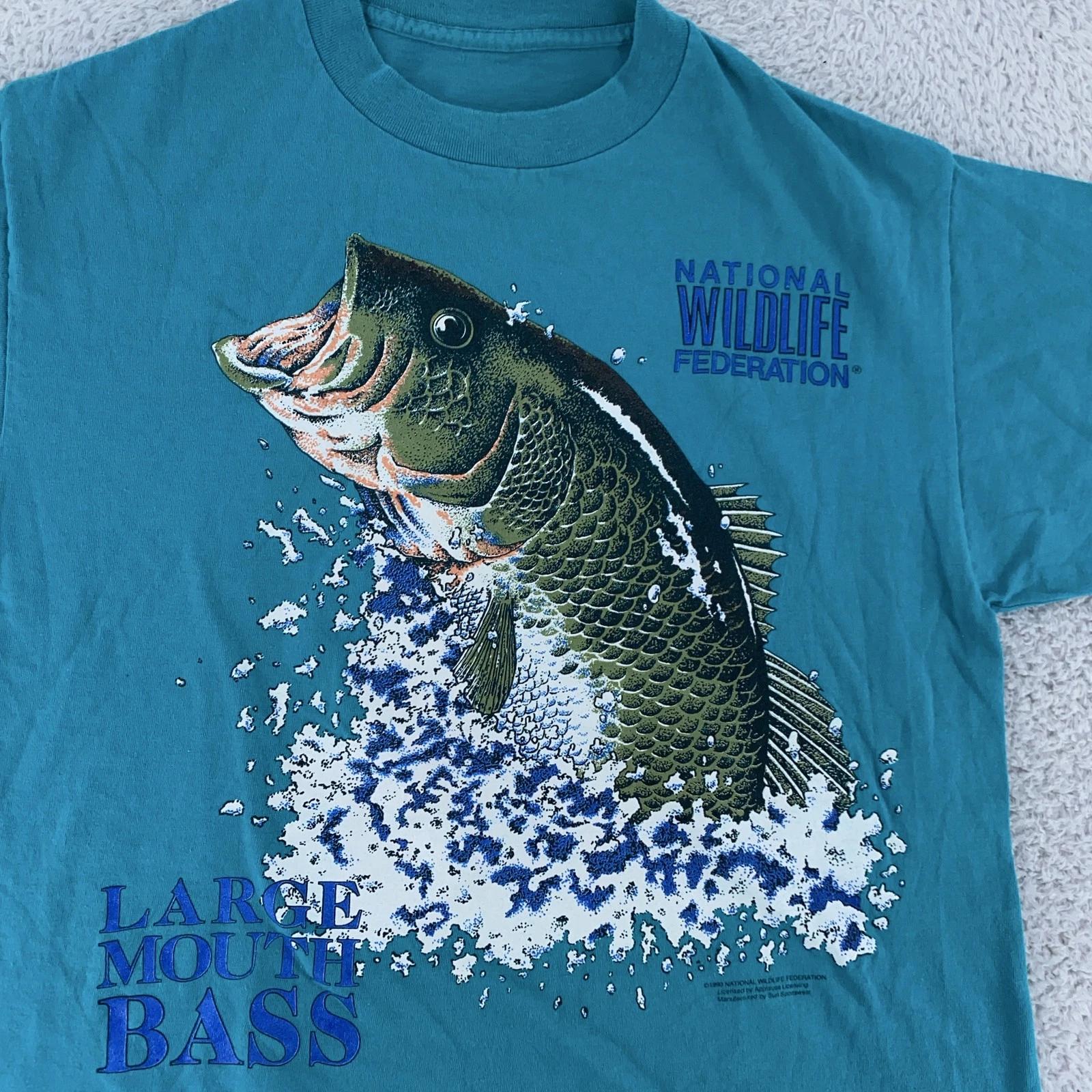 Vintage National Wildlife Federation Shirt Medium Largemouth Bass Fish Fishing S