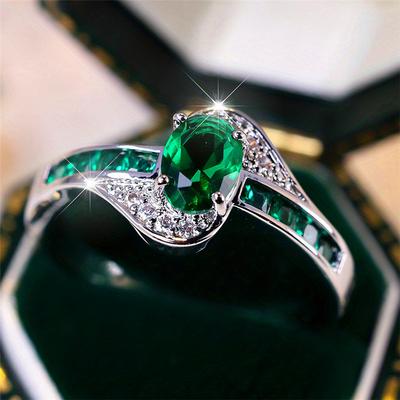 Female Crystal Green Oval Zircon Stone Engagement Ring Cute Wedding Jewelry For Women