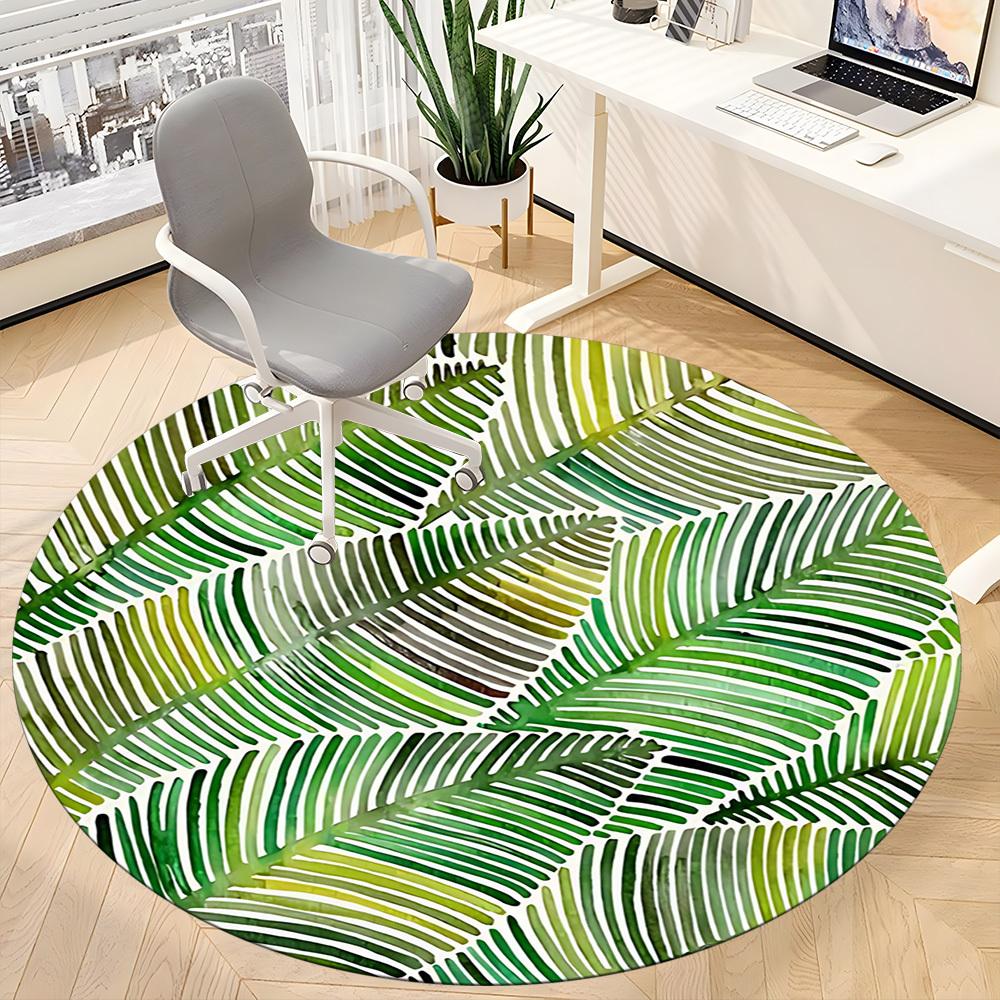 1pc Palm Leaves Pattern Office Round Area Rug, Mat Suitable For Office, Under Office Chairs Bedroom Living Room Home Decor, Room Deco