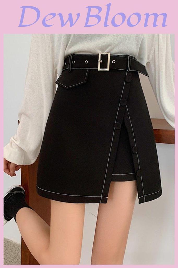 Elegant High Waist Slimming Short Skirt With Decorative Stitching For Women Spring Fashion