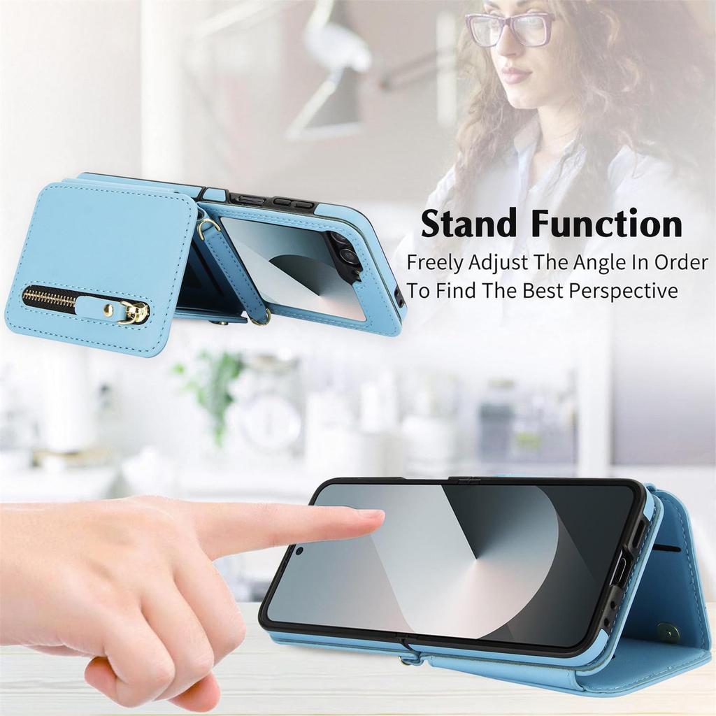 Elegant Foldable Crossbody Case for Samsung Z Flip 7 with Zipper Coin Purse and Card Holder