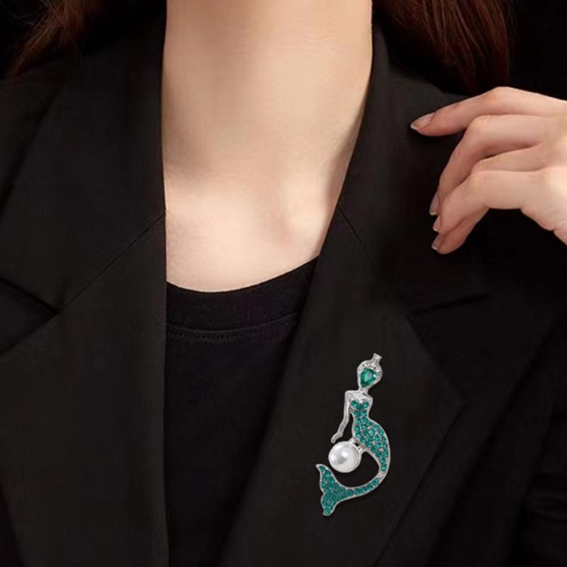 Fashionable Rhinestones Mermaids Lapel Pin with Dripping Oil Designs Contrast Accessory for Party Supplies Costumes