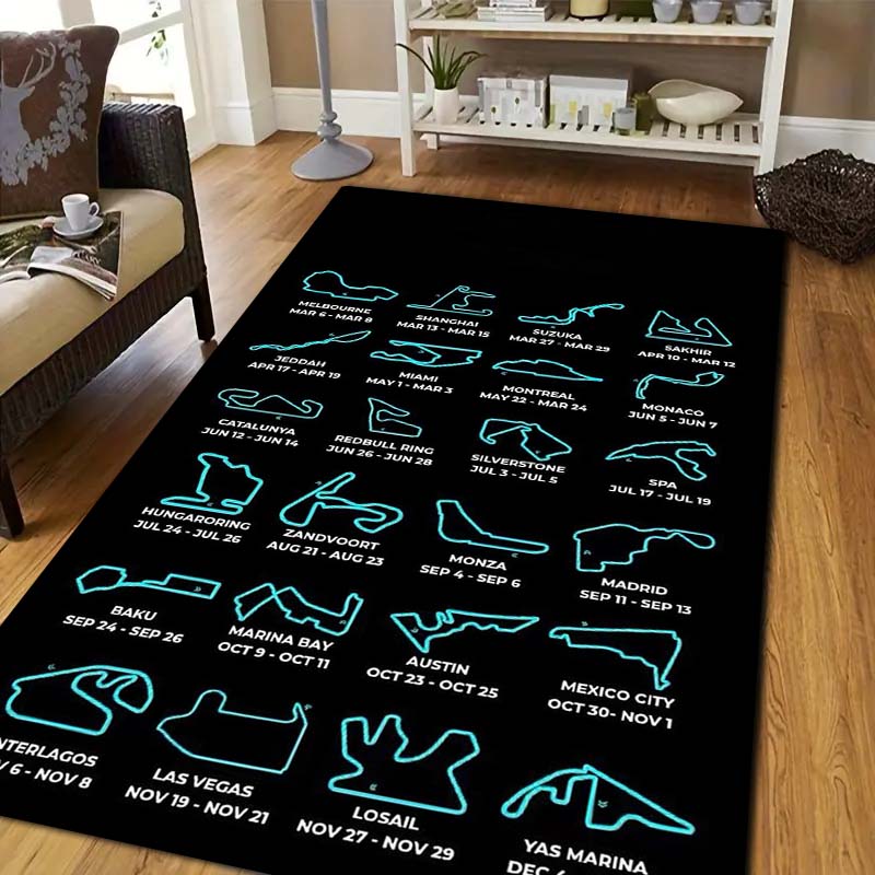 Dywanik Mat Dywanik z Wzorem Toru Wyścigowego 3D Silverstone/Laguna Seca Wystrój Domu Mata Podłogowa Antypoślizgowa Mata Powitalna