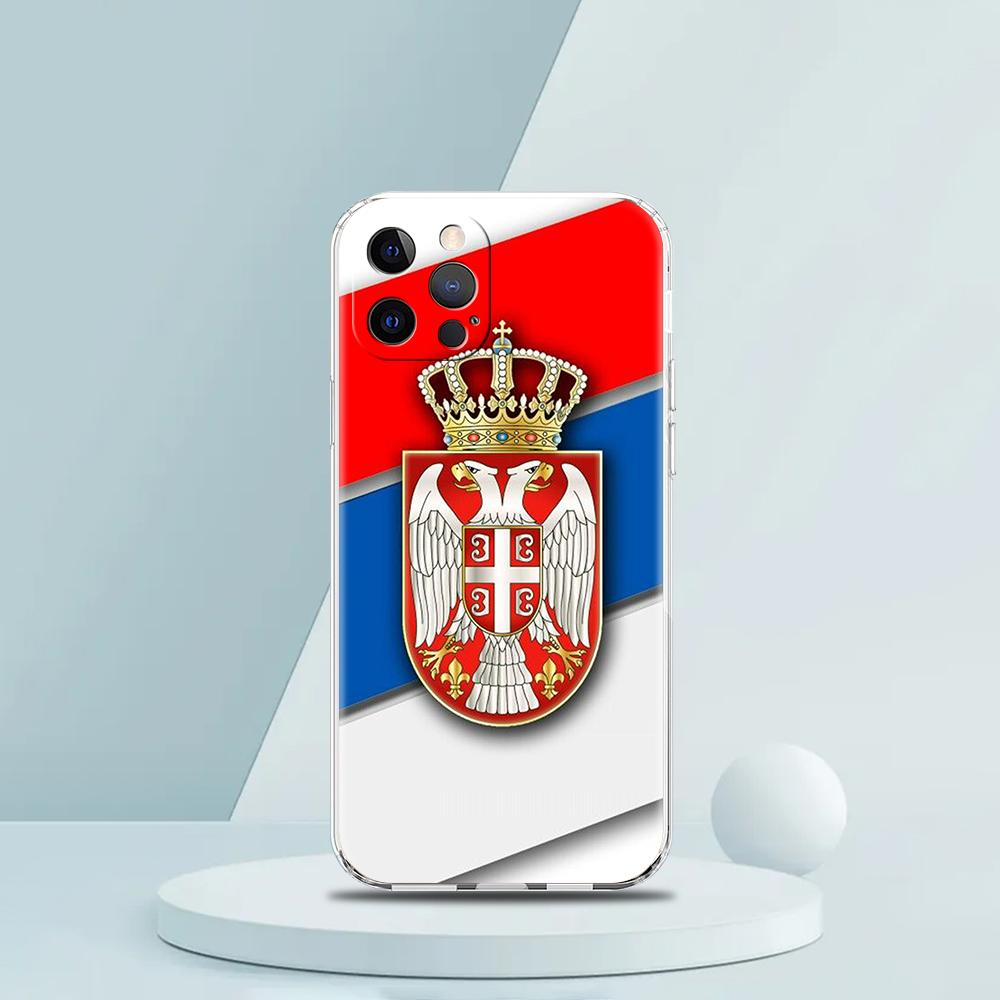 Soft TPU Transparent Phone Case Cover for iPhone 16 15 14 13 12 11 Pro Max XR 8 7 Plus XR Shockproof Shell Serbia Flag Pattern