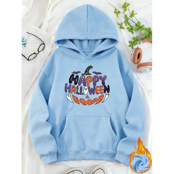 Women's Casual Hooded Sweatshirt with Fun Halloween Print, Loose Comfortable Pullover Top for Autumn & Winter