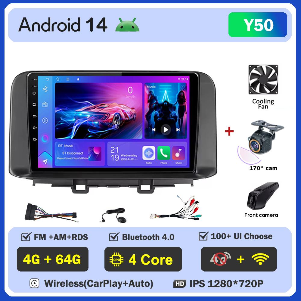 For Hyundai Encino Kona 2017 2018 2019 Android 14 Car Stereo GPS 8 Core Touch Screen CarPlay Android Auto No DVD Touch Screen