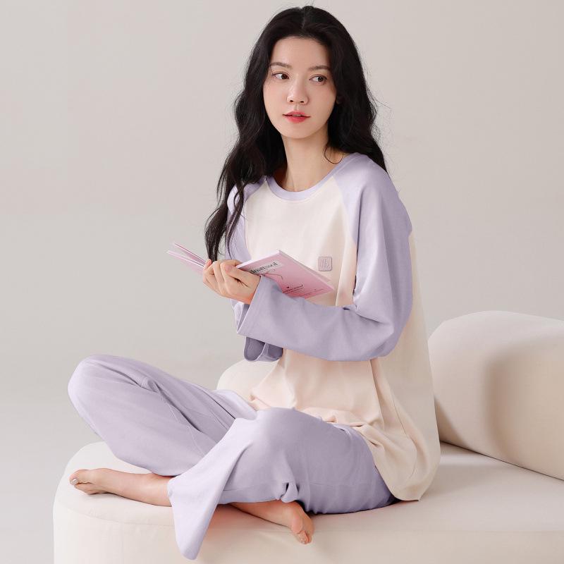 Pure Cotton Women's Long Sleeve Pajamas Set for Spring, Autumn, Winter 2026 - Solid Color Pullover for Home or Outdoors