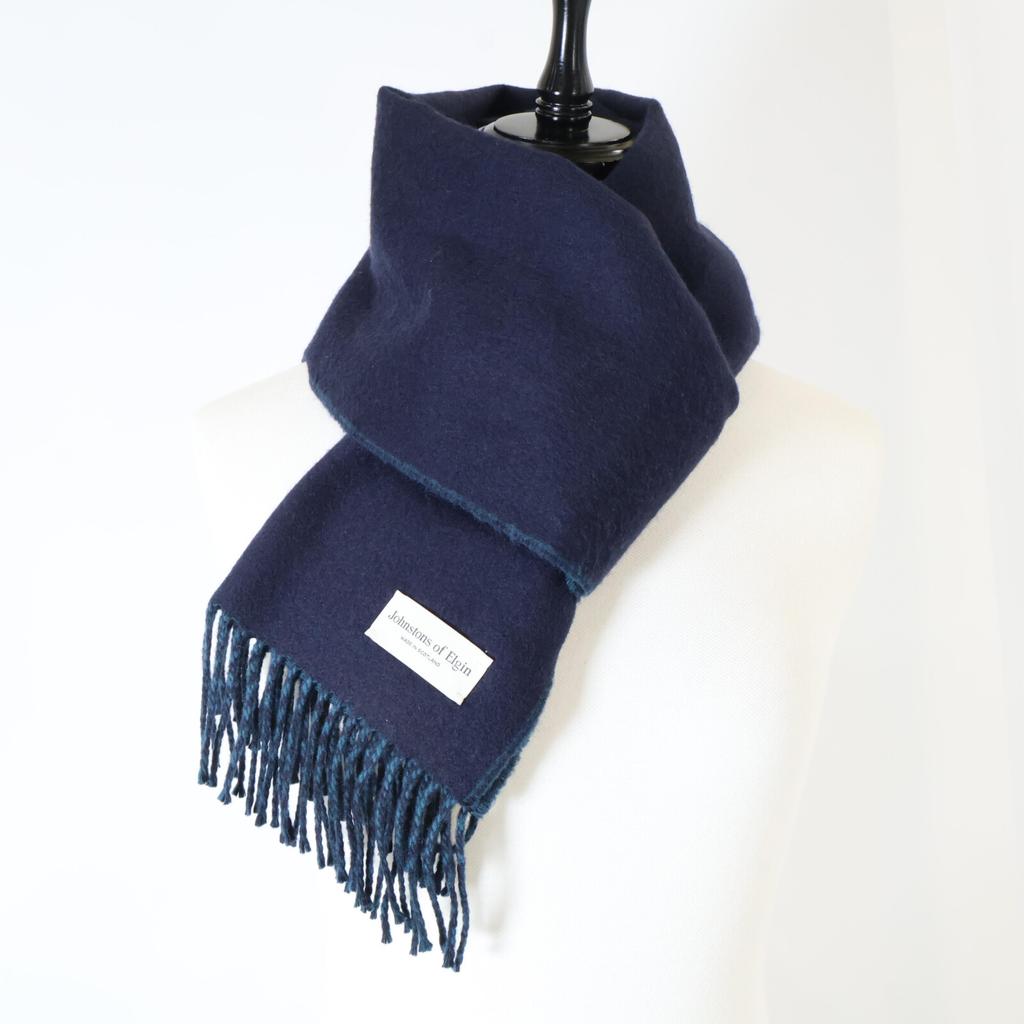 JOHNSTONS fringe Scarf Navy / GreenUsed
