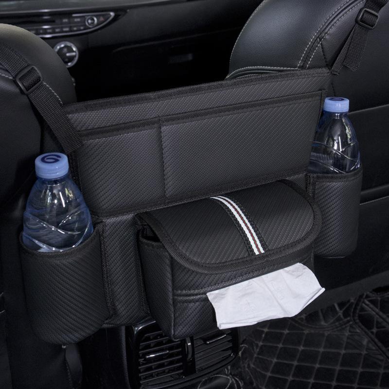Large Capacity Handbag Car Seat Middle Hanger Storage Bag Leather Holder Between Seats Tissue Stowing Tidying Water Cup Pockets